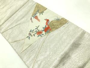 リサイクル　雲・鳥・花模様刺繍名古屋帯
